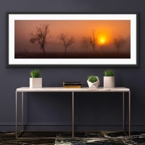 foggy sunrise landscape print